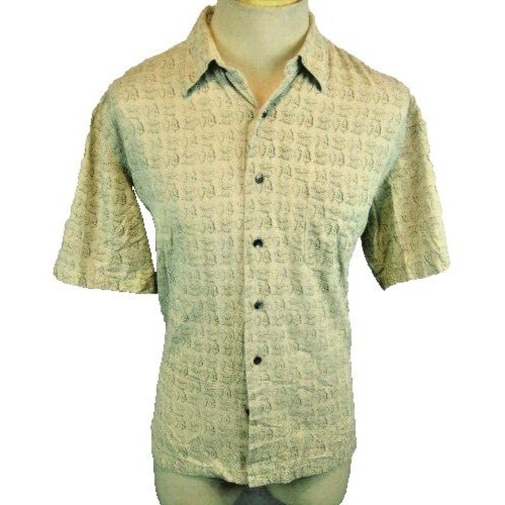 Mens Bass Cream Silk Floral Aloha Island Hawaiian SS Casual Shirt sz L
